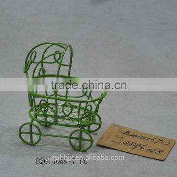 Handmade Metal Wire Miniature Baby Carriage Basket photo-3