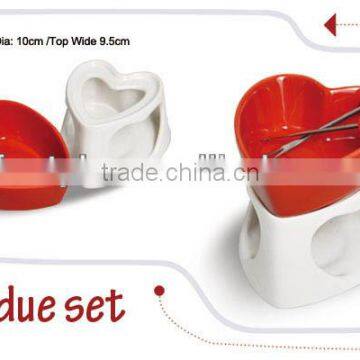 Heart Shaped Ceramic Fondue Set