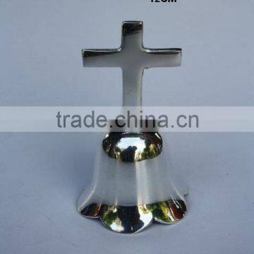 Silver plated brass bell with cross handle made in brass