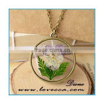 Charming Jewelry Styles Round Shape Real Dried Flower Pendant Necklace photo-4