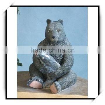 9.5 inch bear with a fish eco decor resin animal