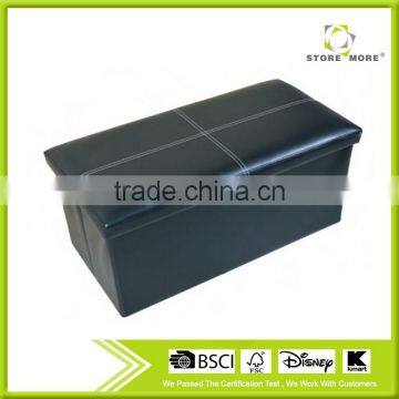 Line Design Folding Storage Ottoman Bench With Faux Leather, Brown photo-3