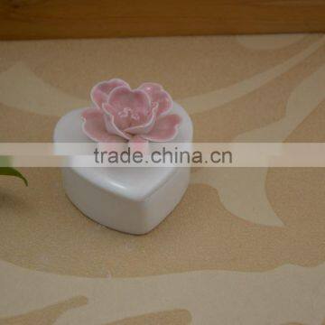Hand Painted White Ceramic Jewel Box With Flower Shape Design photo-5