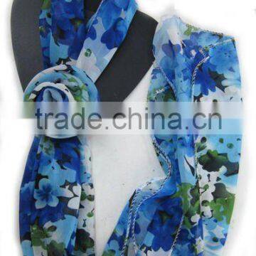 2014 fashion blue Chiffon Scarf with flower