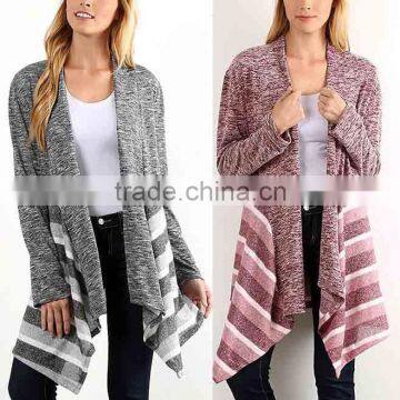 CUSTOM Bulk Wholesale Ladies Women Fashion Long Sleeve Gray Stripe Open Front Cardigan Sweaters