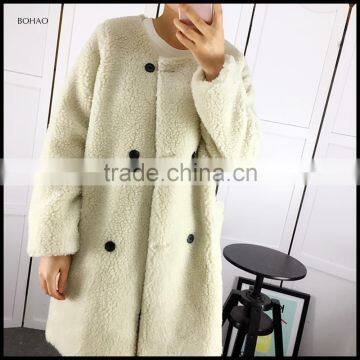 Front black button women winter chinese winter wool fur coat