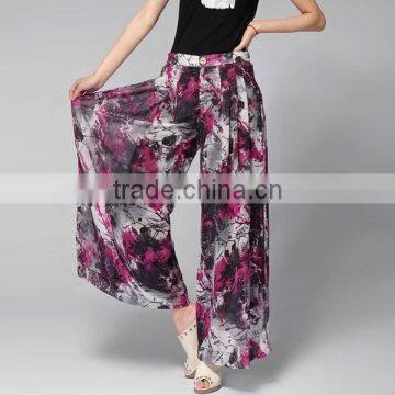 New Arrival Fashion Summer Floral Print Ladies Chiffon Culotte Pants photo-3