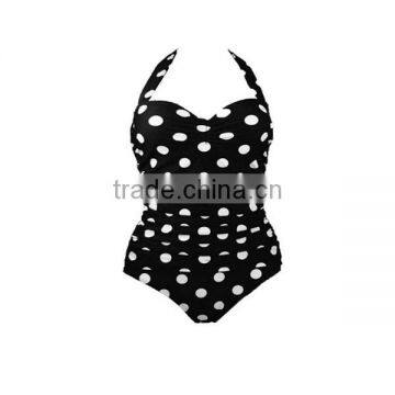 Vintage Floral Print White Polka Black One Piece Bathing Suits photo-2