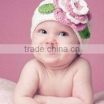 fashion princess grils hat two leafs with big flower woollen yarn hat