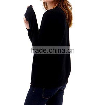 Preppy Style v Neck Button up Black Ladies Cardigans With Front Patch Pockets photo-3