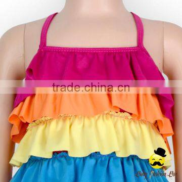 Sweet Children Strap Ruffle Kids Beach Little Girl Modeling Rainbow Swimwear Clothes photo-3