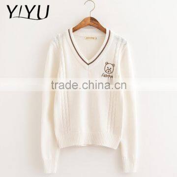 Korea Style Girl White Sweet V-neck High School Uniform Pullover Sweater photo-2