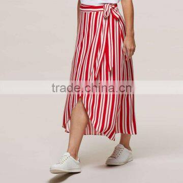 New Fashion Side Tie Red and White Striped Long Wrap Skirt for Girl photo-2