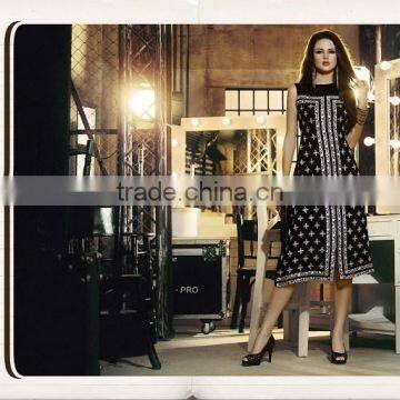 Solid Black Color on White Embroidery Design Short Bliss Charm Designer Kurtis