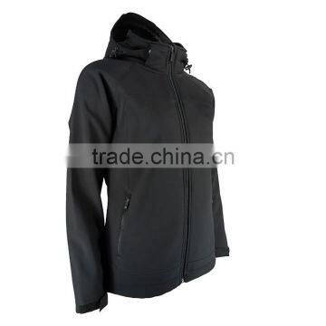 201502004033 Women's Plain Black Color Custom Softshell Jacket Waterproof Breathable 100% Polyester Soft Shell Jacket photo-2