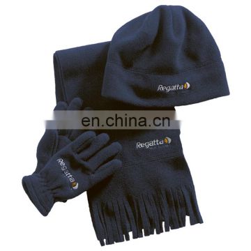 Custom men winter wool knitted beanie hat scarf and gloves set with embroidery logo