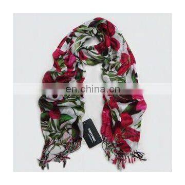 blooming flower print green red white scarf