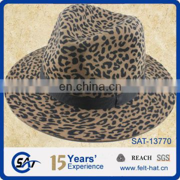 100% Australian wool floppy fedora hat, leopard printed wool