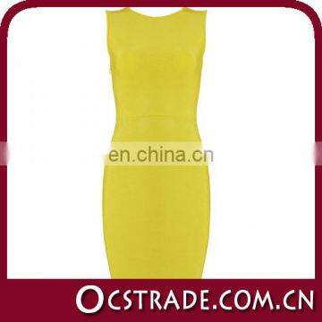 2016 back cut out sleeveless bandage trendy yellow cocktail dresses