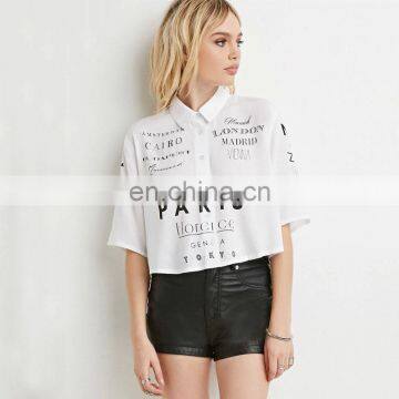 women set up shirt white printing short sleeve shirt button down short sleeve shirt