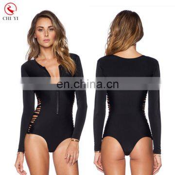 custom made women one piece long sleeve rash guard swimwear with upf swimwear fabric