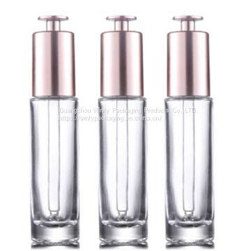 30ml dropper clear glass bottle for face essential oil with rose gold cap