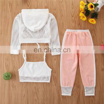 Girls' Hooded Mesh Blouse and Suspenders Matching Trousers 3 Piece Girl Boutique Summer Suit photo-5