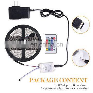 Colored SMD 3528 RGB Led Lights Strip 5M Set With Remote DC12V Power Adaptor