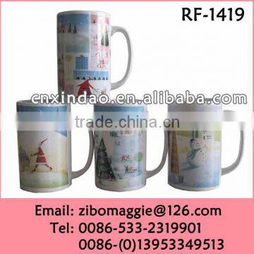 Promotional Ceramic U Shape Christmas Designed Tall Custom Tea Mug Not Double Wall Mug