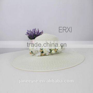 Wholesale Laidies Design Summer Paper Straw Panama Hat With Flower Garland photo-3