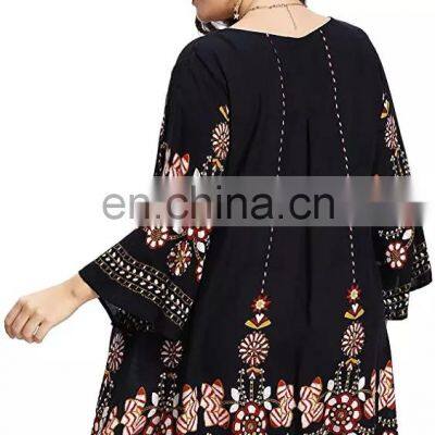 Plus Size Clothes Women Bohemian Style Print Floral Clothing Beach Casual Dress photo-2
