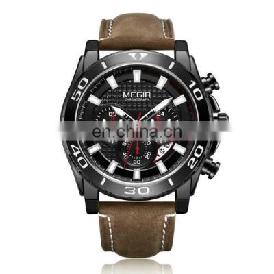 MEGIR ML2094G Men Quartz Watches Fashion Sport Top Brand Luxury Clock High Quality Smart Watch Genuine Leather