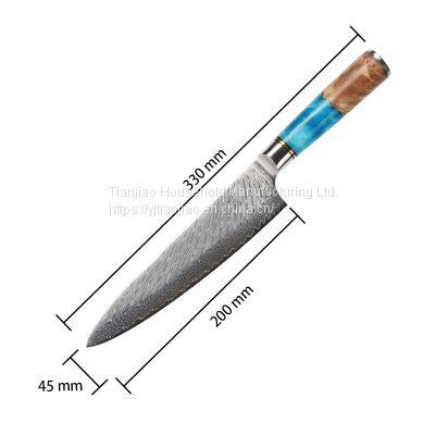 8 Inch Chef Knife With Blue Resin Wood Handle Japanese VG10 Damascus Steel Cutting Fishing Meat Kitchen Knives photo-4