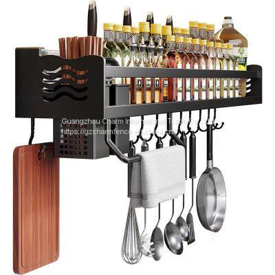 Kitchen perforated free shelf multi-functional storage appliance household hanging rack God artifact wall mounted space aluminum tool holder