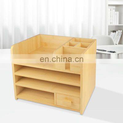 Makeup Organizer Bamboo Wood Vanity Countertop Organizer Cosmetic Jewelry Storage Tray with Drawers for Bathroom