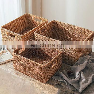 High Quality Wicker Woven Basket with Handles for Home Storage, Rattan Storage Basket Wholesale Supplier