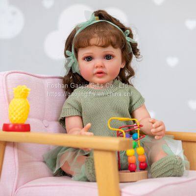 In Stock 22 Inches Cute Girl Reborn Doll Full Body Soft Vinyl Simulation Baby Doll One Piece photo-2