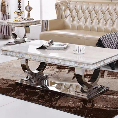 Modern living room furniture marble center table silver stainless steel coffee table for living room