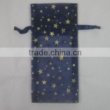 12*30 cm blue transparent with snowflake organza transparent gift drawstring bags/ wine bottle packing bags wholesale