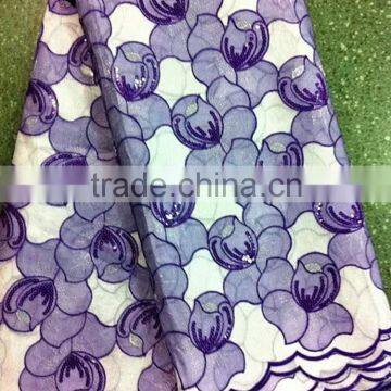 T282-1 purple High quality organza sequin nigerian lace