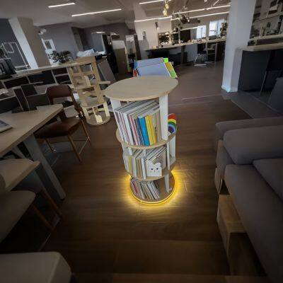 Solid Wood Rotating Bookshelf 360° Spinning Bookcase Tower Bamboo Bookcace Bookcase Bookshelf Storage Shelves Wooden Bookcase photo-3