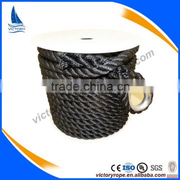 nylon polyester 3 strand twisted black anchor rope line cord for mooring