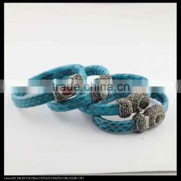 LFD-B0035 Sky Blue Snake Leather Pave Rhinestone Stone Magnetic Clasp Snakeskin Charms Bangles , Cuff Bangle Bracelet