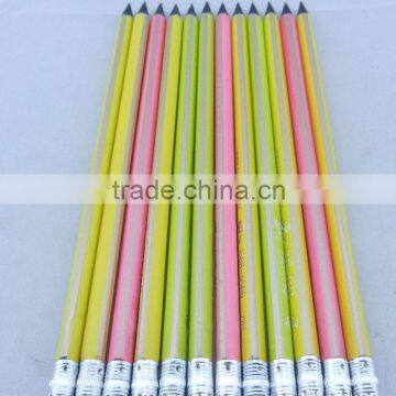 2014 7 inch black wooden HB stripe pencil with black eraser in bulk yiwu pencil factories,pencils with logo