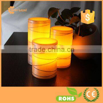Wax Flickering LED Pillar Candles With Swirling Glitter Surface