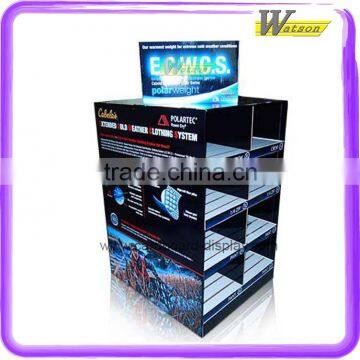 shop and supermarket good quality cardboard display stand with shelf for garments