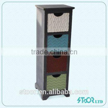 Freestanding colorful tall wooden cabinet with four drawers