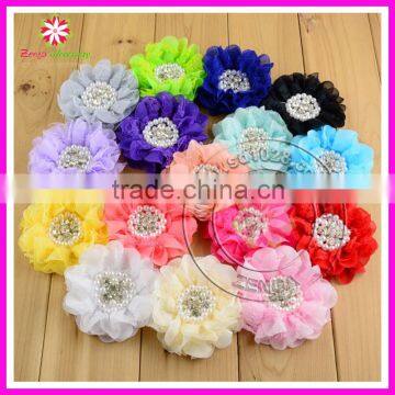 Chiffon lace pearl flower, pearl rhinestone chiffon flower, lace flower