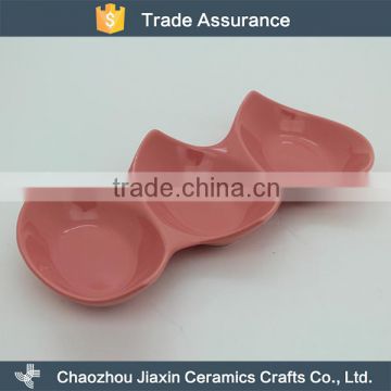 Wholesale three divided pink ceramic snack dinnerware dishes