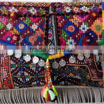 Multicolor handmade banjara bags with coins and pompom tassels kutch bags